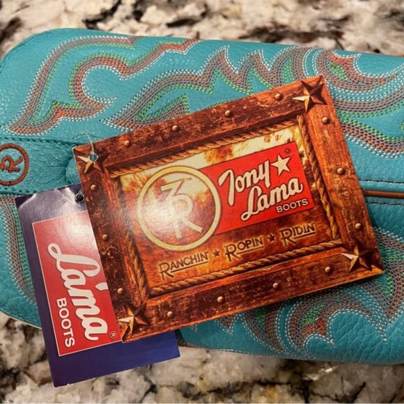 Tony Lama Women's Brown & Turquoise Square Toe Cowgirl Western Boots Size 5B NEW - Picture 8 of 13